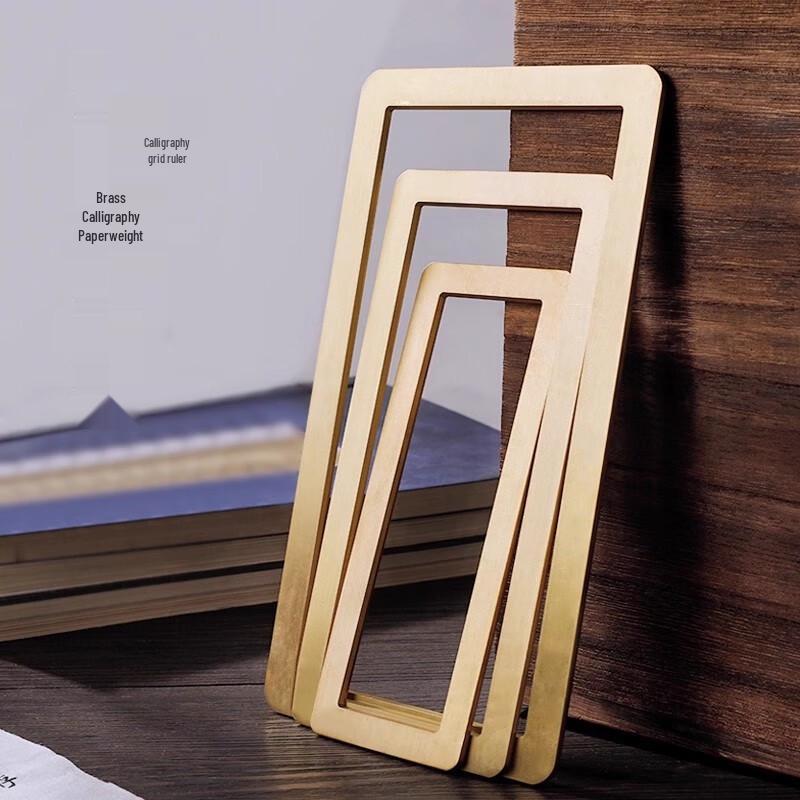 Solid Brass Calligraphy Paperweight & Grid Ruler Set