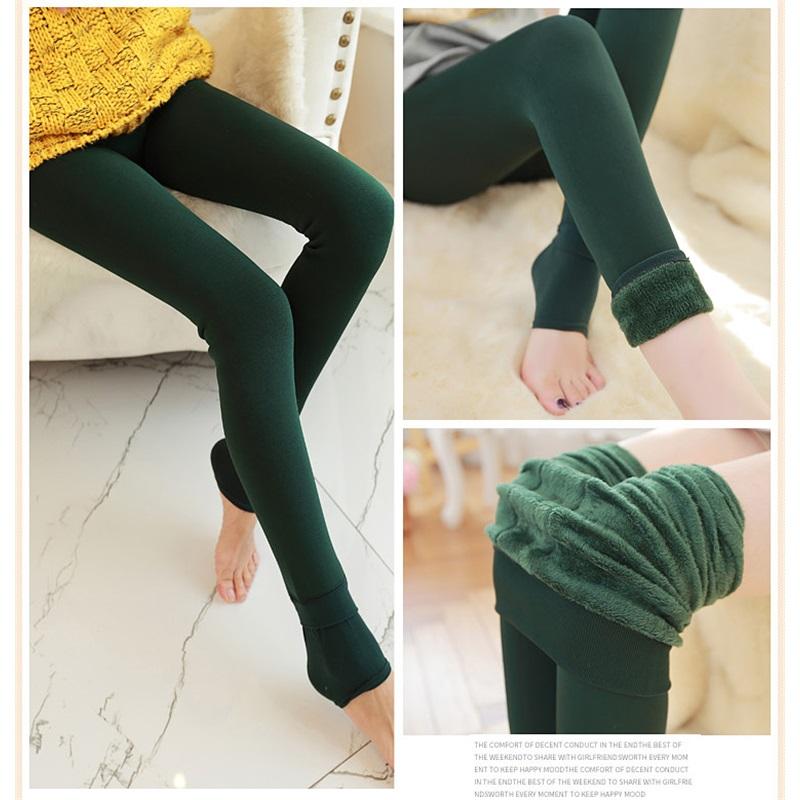 Women's Autumn And Winter Thick Fleece Leggings With Pearl Fleece Foot Insulation One Piece Pants