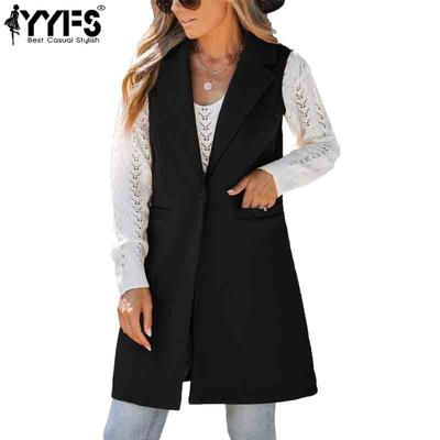 Women's Fashion Casual Solid Color Print Autumn Winter Sleeveless POLO Neck Jackets & Coats