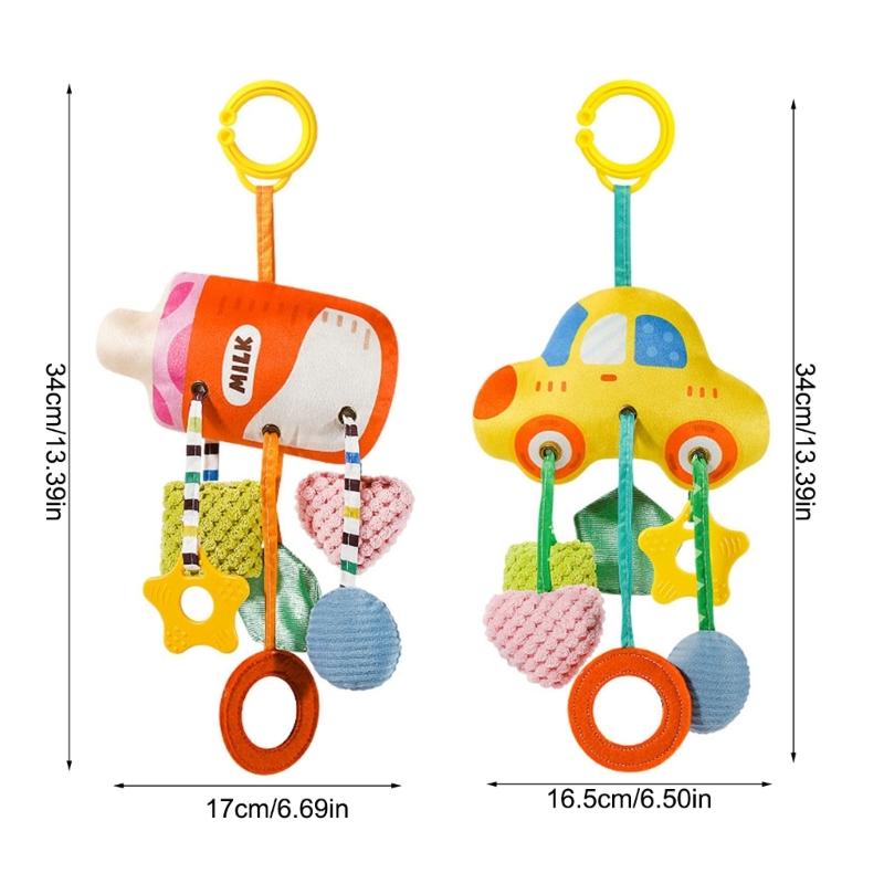 High Contrast Sensory Toy For Infants Plush Animal Hanging Rattle With Detachable Hooks For Stroller Crib