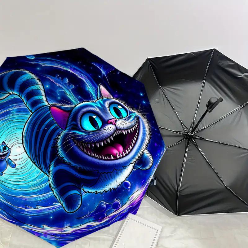 1PC space cat Automatic Open/Close Umbrella with Windproof, 8-Rib Sturdy Canopy, Durable Ribs, Fashionable Design, Outdoor Accessory, Fun Prin, Holida