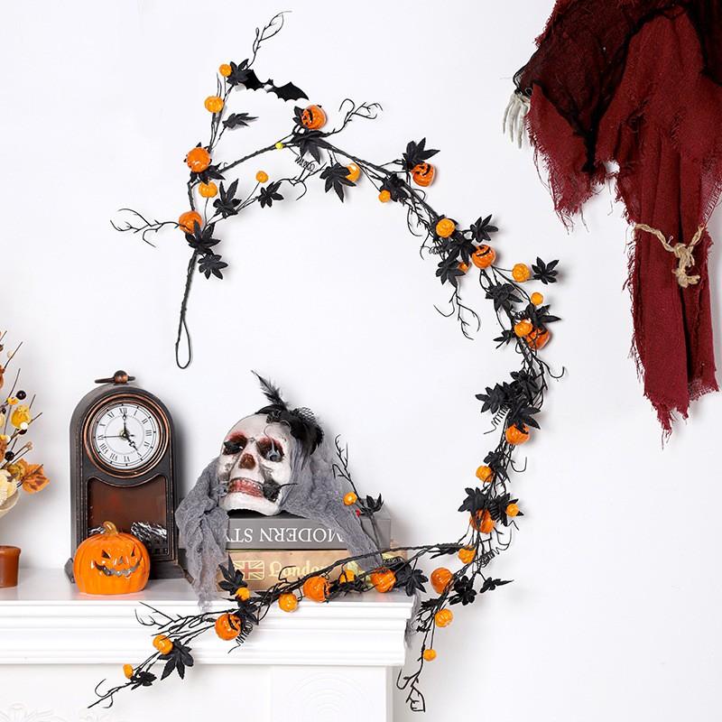 Halloween Decor Black Maple Leaf Pumpkin Vine 1.8m Horror Party Hanging Garland Door Wall Home Decoration