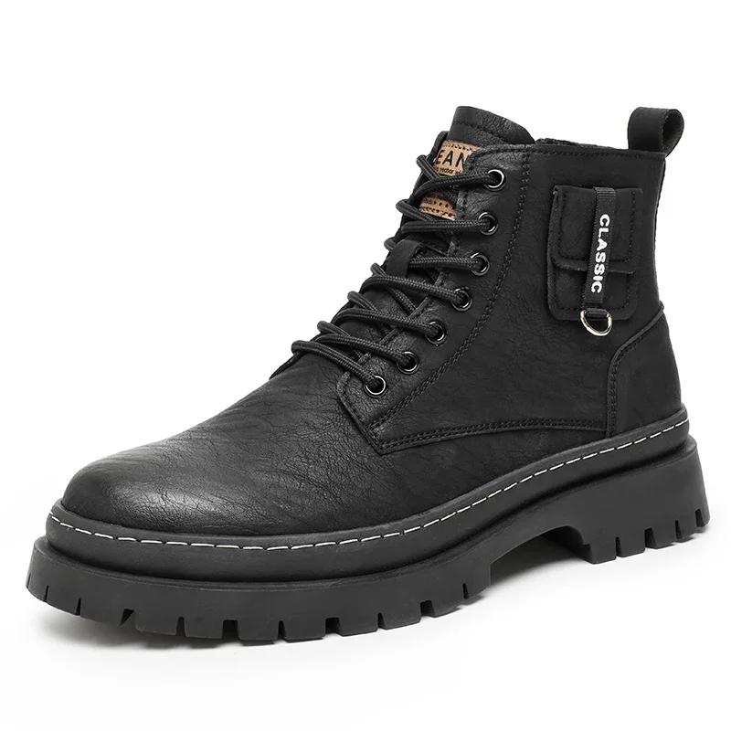 

Роскошные мужские ботильоны на плоской подошве с круглым носком, дизайнерские ботильоны до щиколотки, британские повседневные кожаные ботинки с высоким голенищем, высокое качество, новинка 2024 года, уличные оксфорды 44 чёрный