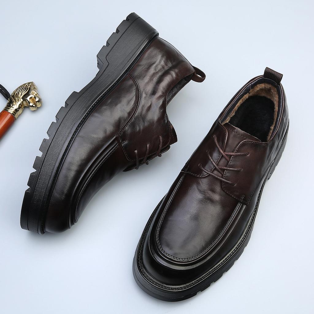 Echte Leder Plateau-Schuhe für Herren Herbst Winter Warm Business Casual Schuhe Mann Hohe Qualität Mode Anzugschuh Männlich