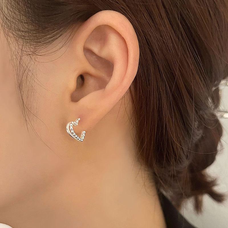 Double-layer Love Bead Edge Heart-shaped Earrings Sweet Design Light Luxury Women