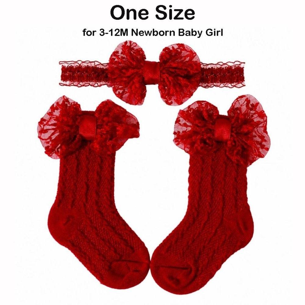2PCS/Set Lace Bow Baby Headband Socks Solid Color Infant Hair Accessory  3-12M Newborn Baby Girl