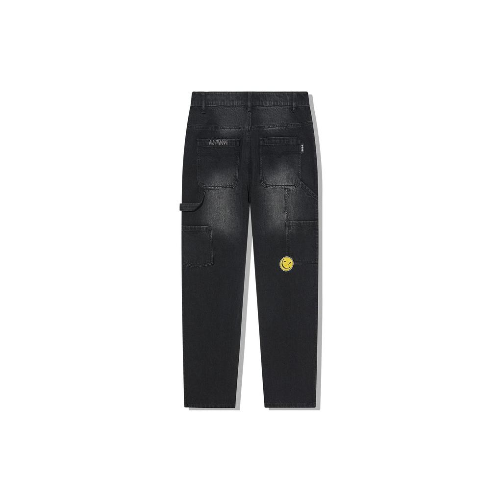 Li Ning Label Straight Wash Denim Pants Men bottoms Black AJQT375-2