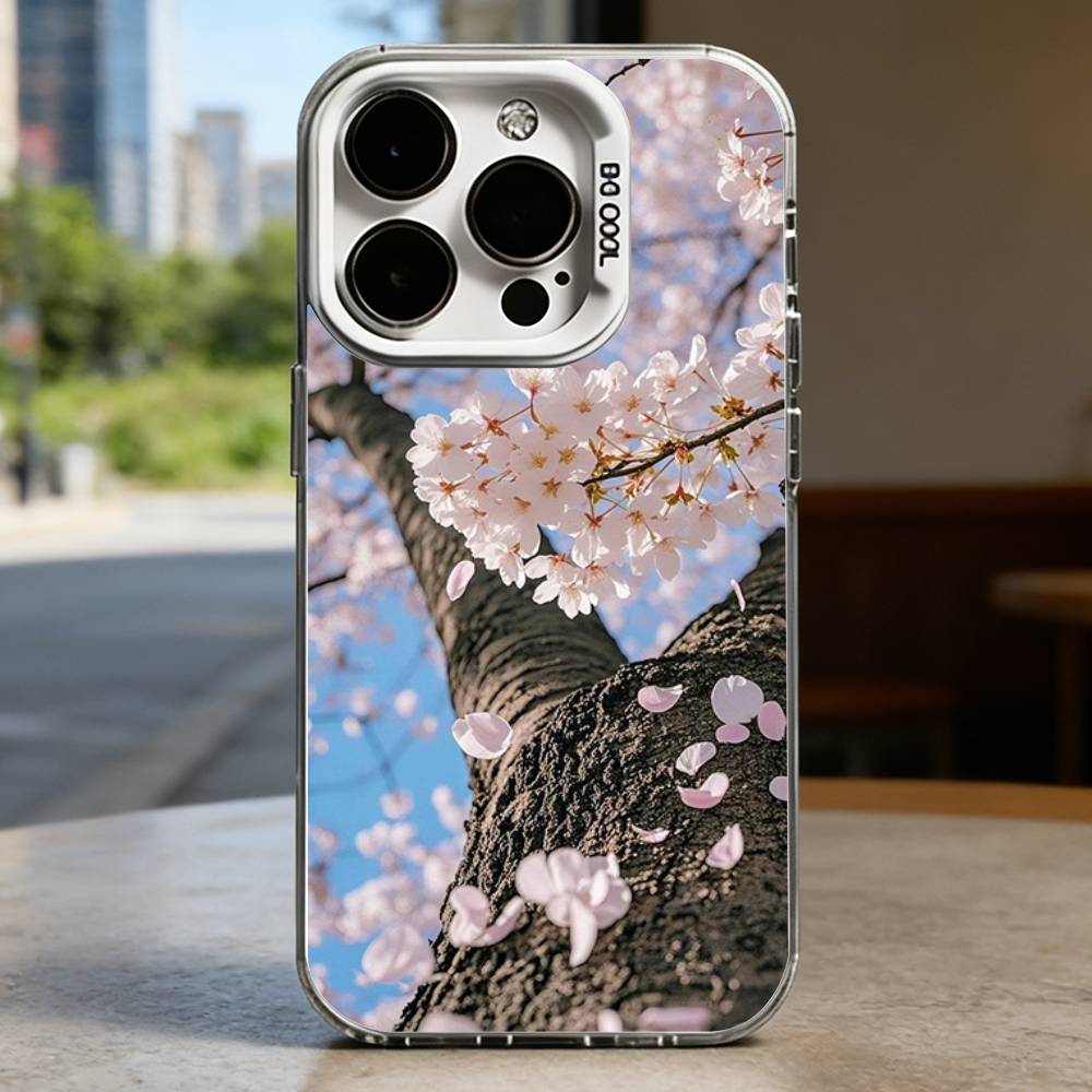 Pink Sakura White Shockproof Phone Case For iPhone 16,15,14,13,12,11,Pro,XS,Max,Plus,Mini,SE