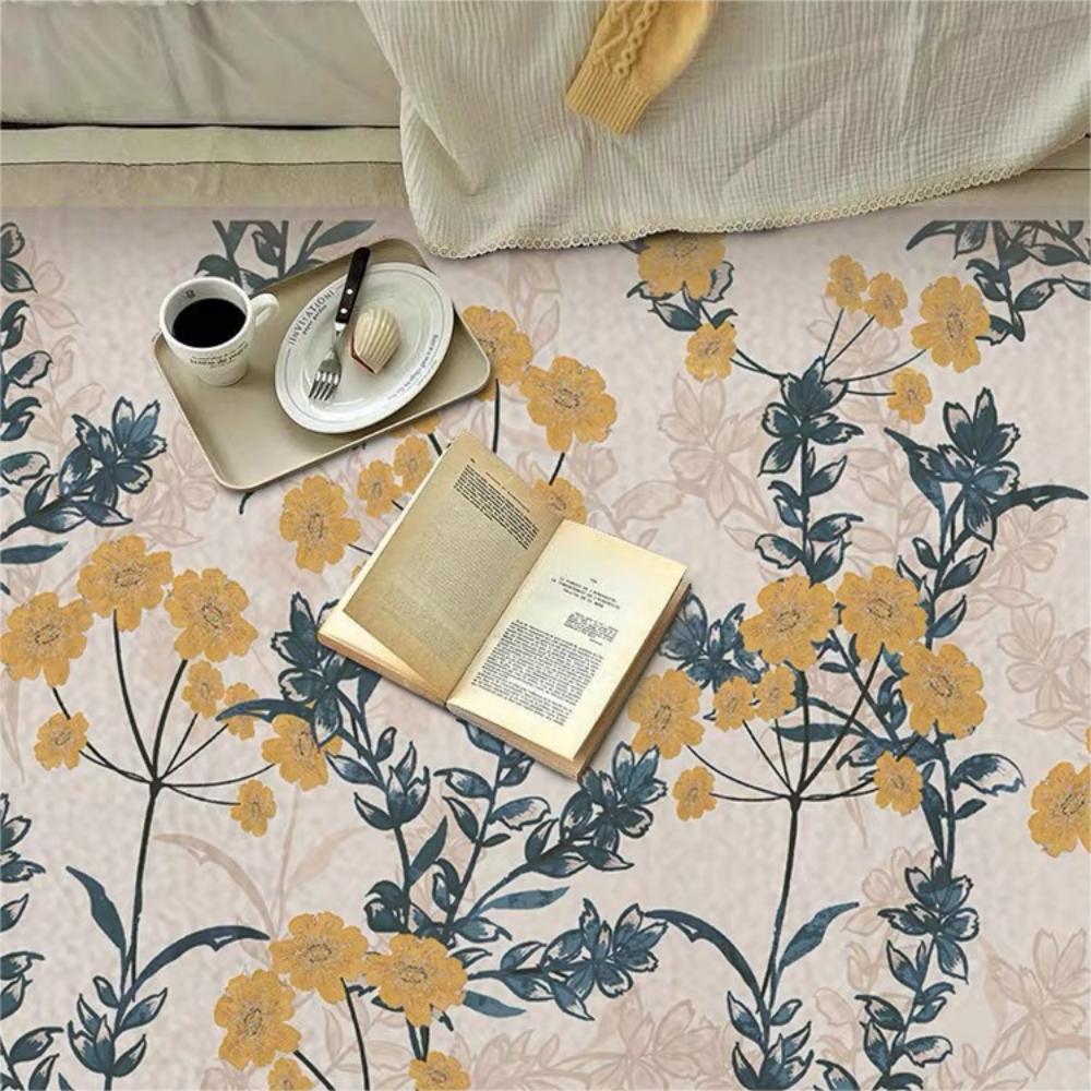 Korean Flower Imitation Cashmere Carpet Living Room Decoration Sofa Coffee Table Mat Cloakroom Girl Bedroom Bed Blanket