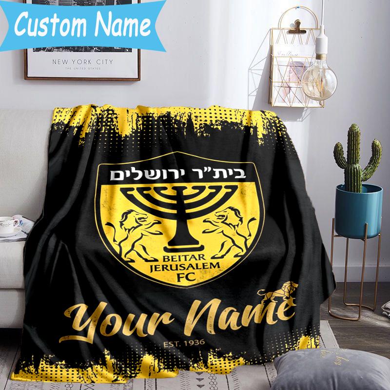 Custom Name Jerusalem Fc Logo Design Flannel Blanket, Use for Birthday/Holiday Gift, Soft Blanket for Sofa/Bed/Camping/Office, Home Decor