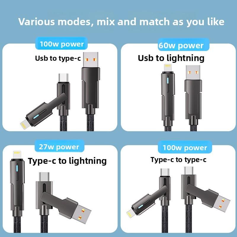 100w Fast Charging Multi Cable For Apple Huawei Xiaomi With Lightning And Typec Connectors
