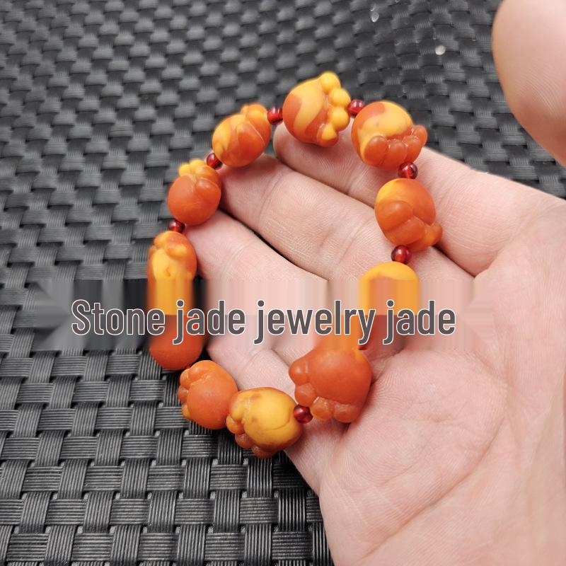 Vintage Yellow Amber Cat Paw Bead Bracelet