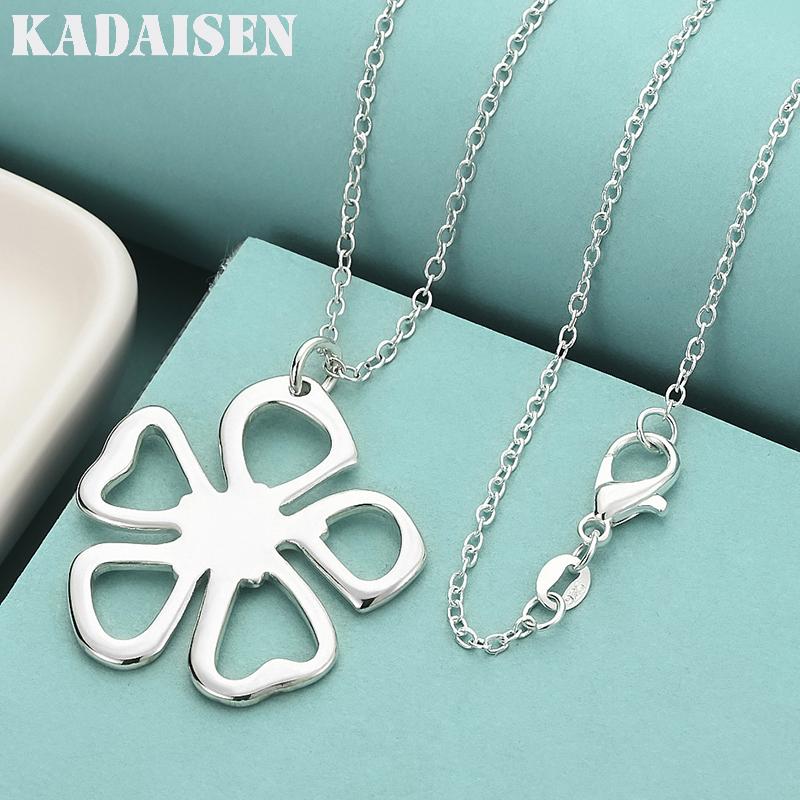 925 Sterling Silver Hollow Flower 16/18/20/22/24/26/28/30 Inch Pendant Necklace for Women Wedding Party Fashion Jewelry