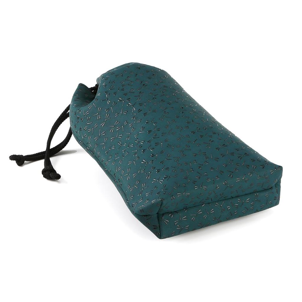 HISOCA Hisoka Traditional Craft Koshu Inden Deerskin Lacquer Original Brand Drawstring Bag Green with Black Lacquer Design Dragonfly Inden-ya