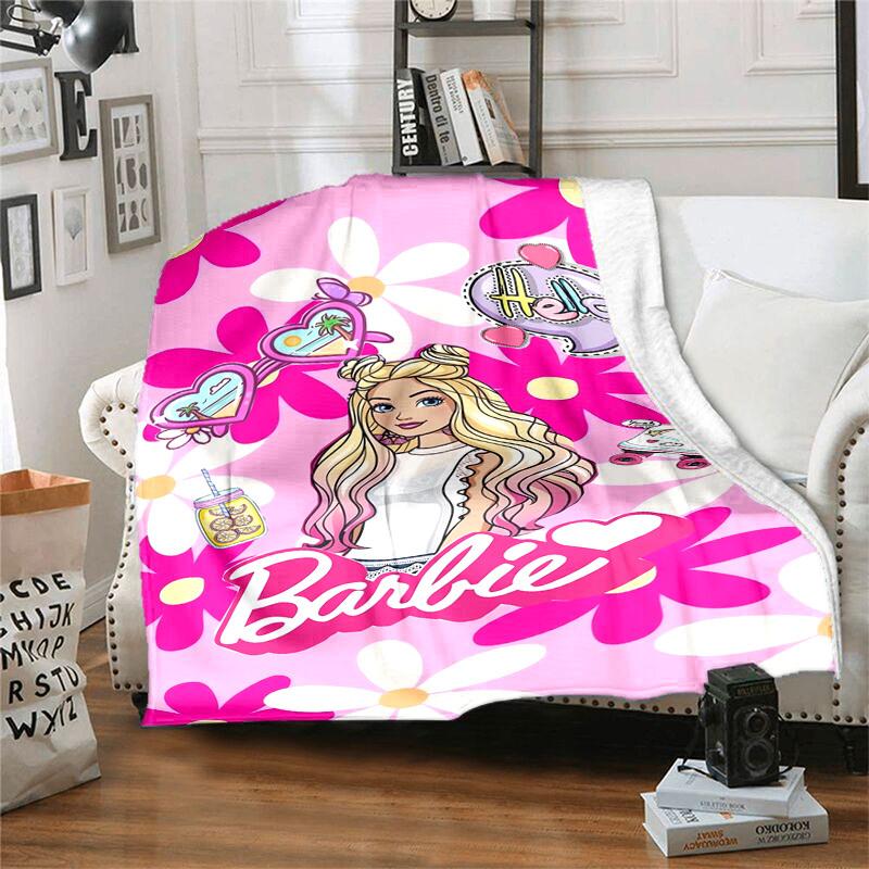 1pc Barbie Floral Summer Vibes Cartoon Blanket,Portable Throw for Travel & Camping, All Season Cozy Blanket,Ideal Gift