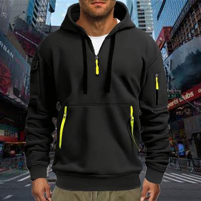Black 2024 Autumn Winter New Men's Hoodie Quarter Zip Hoodies Pocket Sports&Outdoor Streetwear Cool Casual Clothing Hoodies Sweatshirts