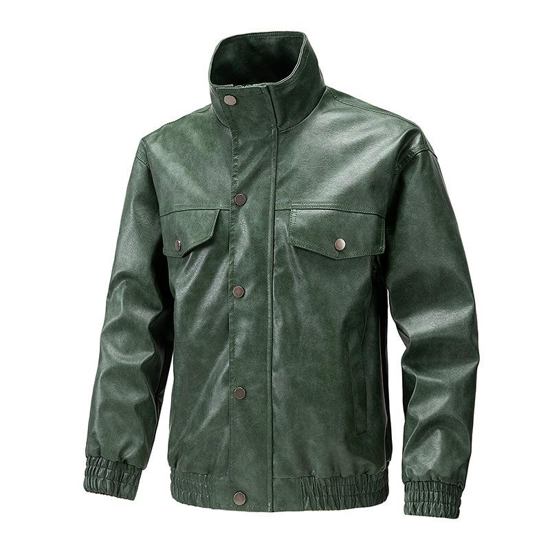American PU leather jacket men's jacket spring and autumn new stand-up collar locomotive clothing versatile trend explosive jacket men