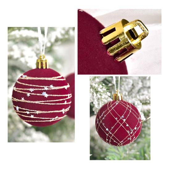 12Pcs Velvet Christmas Balls Decorative Plastic Ornaments Holiday Tree Decoration for Christmas Weddings Parties