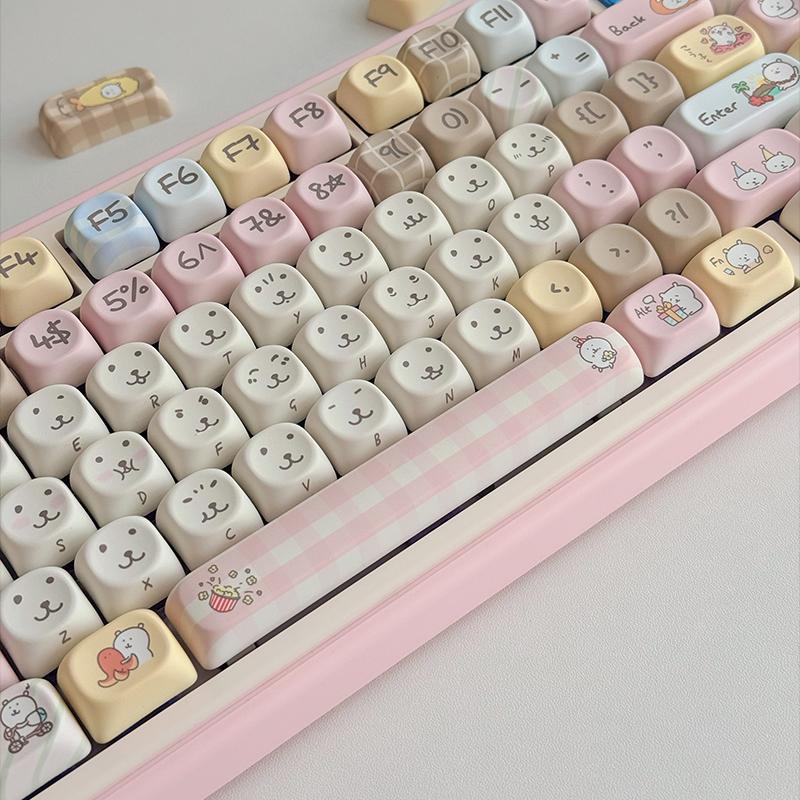 130 Key Self-mocking Bear Key Cap MOA Profile PBT Sublimated Personalized Key Caps for Cherry MX Switch Game Mechanical Keyboard