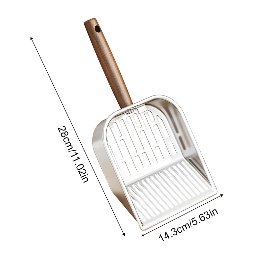 Stainless Steel Cat Litter Scoop Wooden Handle Kitten Poop Scooper Deep Pet Litter Shovel For Apartment Living Room Veterinary