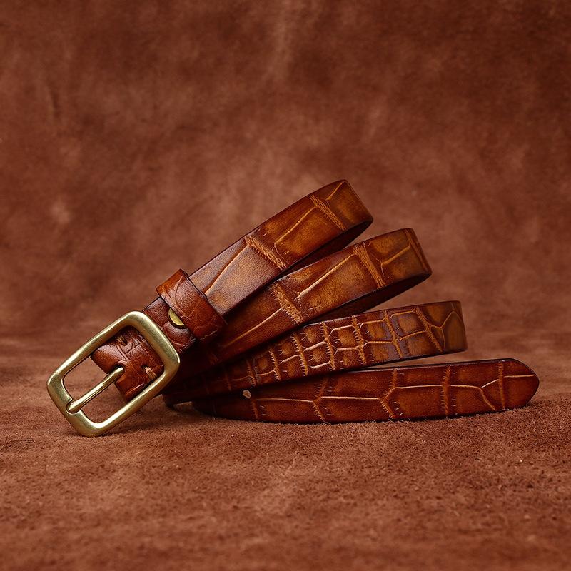 

Изысканный женский ремень, итальянский ретро-модный универсальный декоративный ремень из натуральной кожи крупного рогатого скота, ремень с узором крокодила для женщин 115cm
