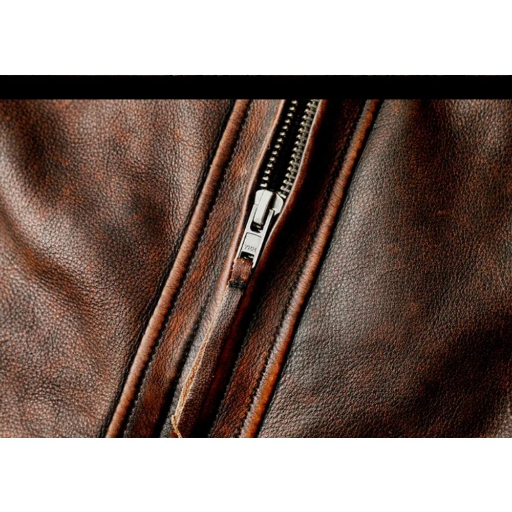 Tamanho chinês Homens Jaqueta de couro genuíno Vintage Marrom 100% Couro de vaca Casaco Homem Slim Moda Motociclista Roupas Tamanho asiático S-6XL M697