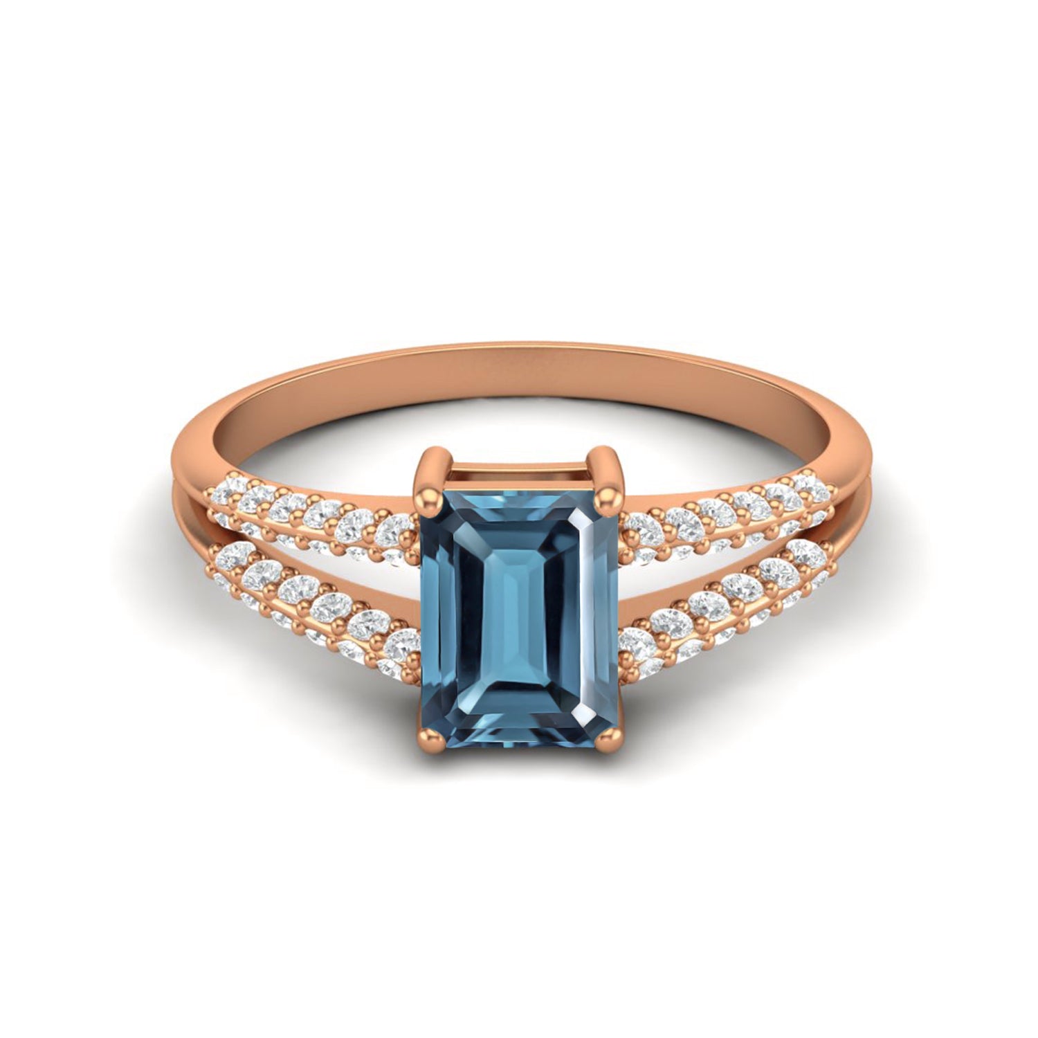 

7X5MM Octagon London Blue Topaz Gemstone 925 Sterling Silver Rose Plated Solitaire Split Shank Women Wedding Ring 11 Яскраво-рожевий