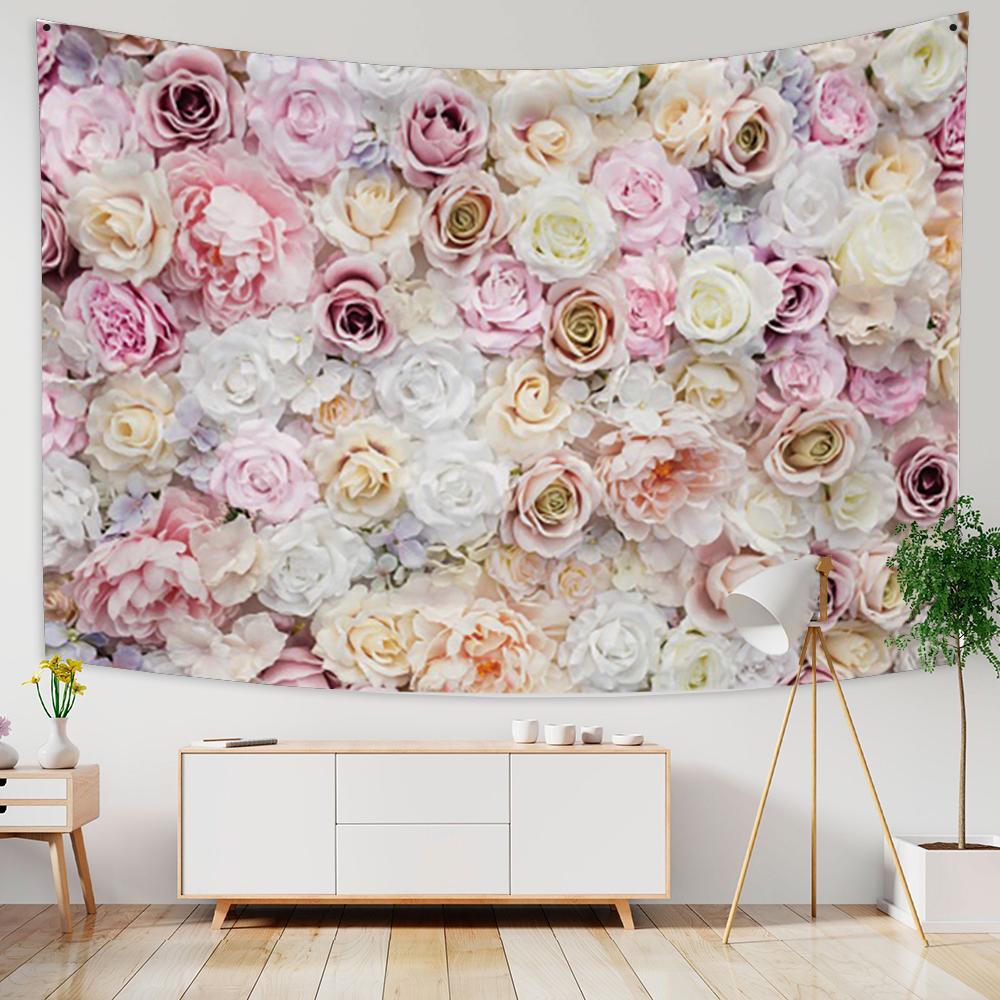 Beautiful Rose Bush Tapestry Wall Hanging Romantic Fresh Daisy Ins Style Wedding Party Background