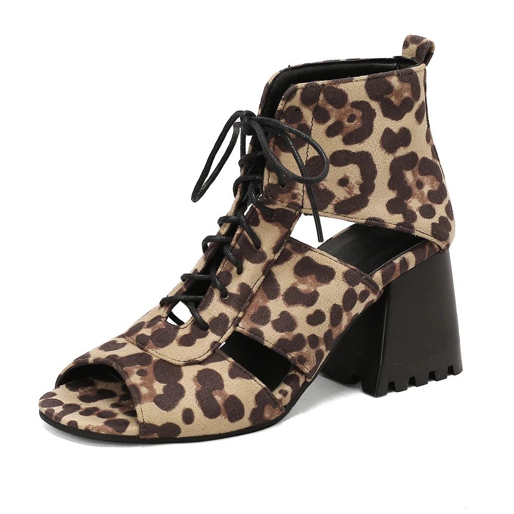 Fashion Fashion Peep Toe Ankle Boots For Women Sandals Shoe Sexy Denim High Heels Platform 2025 Summer Ladies Leopard Lace Up Mujer 41 4