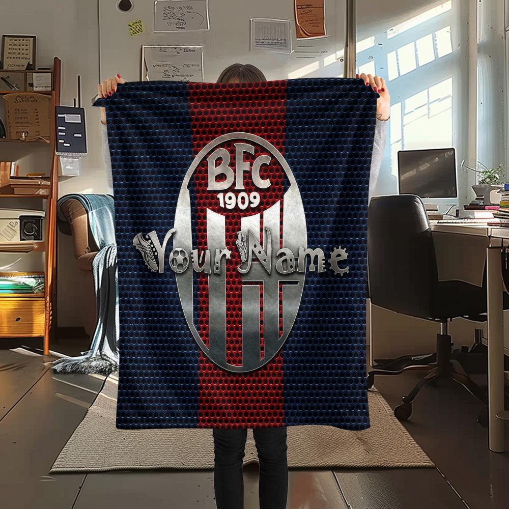 1PC Bologna Fc Custom Name Patterned Flannel Blanket Suitable For All Seasons For Home Decor Warmth And Comfort Gifts Holiday Present