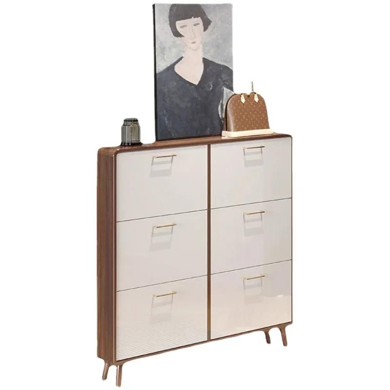 Ultra-thin Tipping Shoe Rack – Light Luxury Small Apartment Entrance Cabinet, Living Room Shoe Shelf Furniture