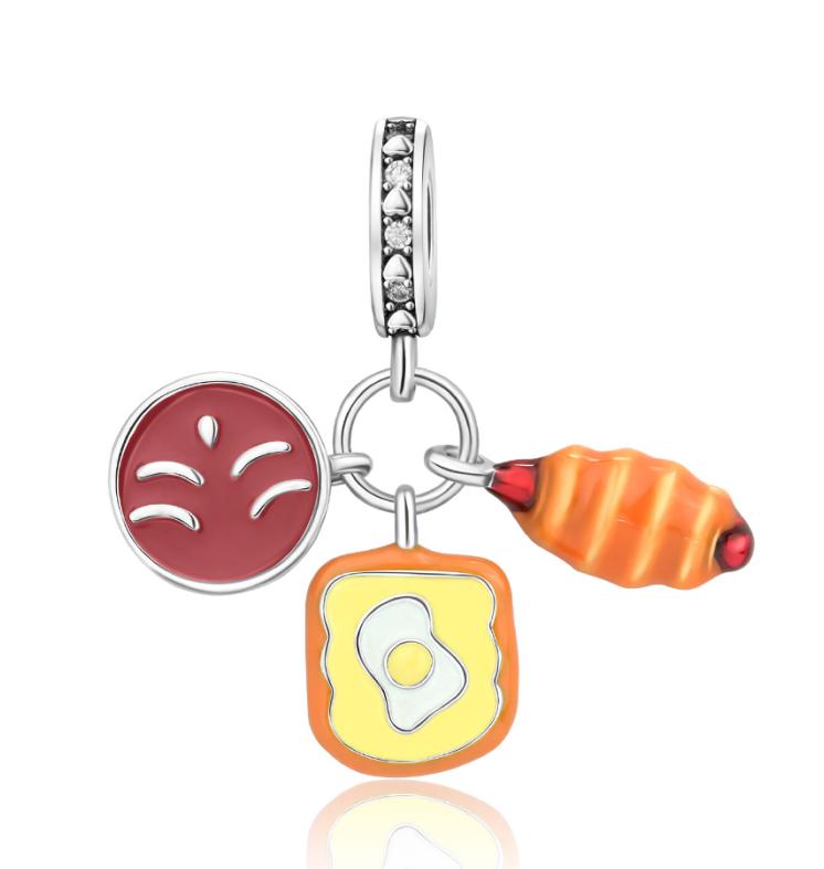 925 Silver Food Series Charms Beads Coffee Cup Bread Cake Ice Cream Pendant Fit Bracelet Necklace Women DIY Fine Gifts