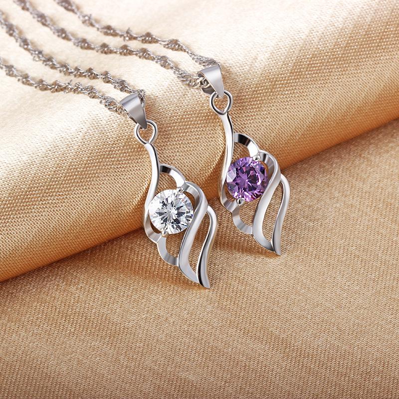 925 Sterling Silver Angel Feather Necklace, Korean and European Style Jewelry, Crystal Gifts, Christmas.