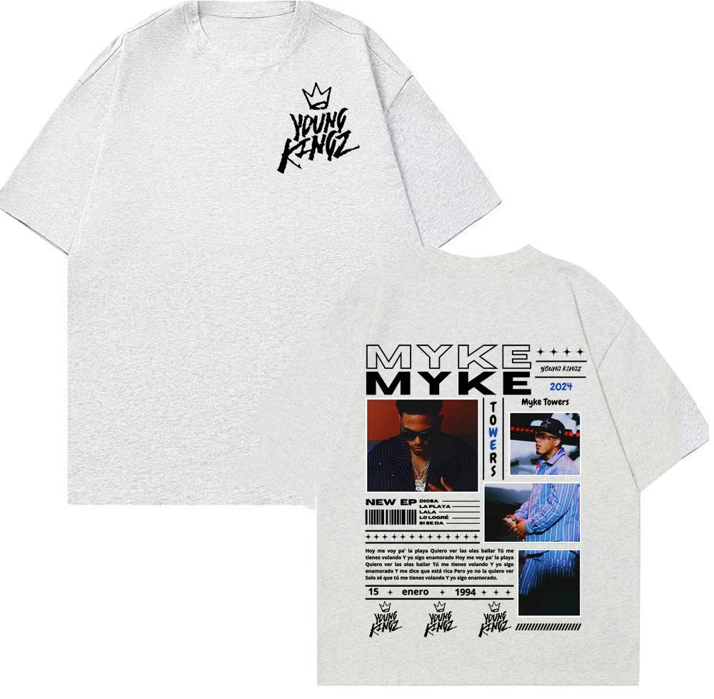 Rapper Myke Towers Graphic Printed T-shirts for Men Harajuku Hip Hop Oversized T Shirt Unisex Summer Cotton Short Sleeve T-shirt