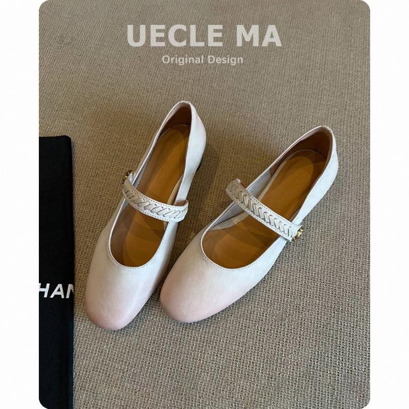 Super soft sheepskin single shoes women's leather thick heel ballet shoes are beautiful and not tired, mid-heel retro Mary Jane shoes