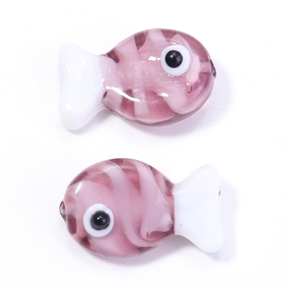 2pcs Fish Glass Beads 13X20mm Cute Colorful Stripe Lampwork Loose Spacer Beads For DIY Jewelry Making Bracelet Necklace Keychain