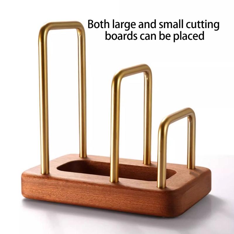 Prostorově úsporný držák na krájecí prkénka s protiskluzovou dřevěnou základnou, úložný stojan na desku na krájení na pracovní desku