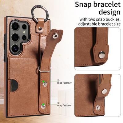 Custodia Portafoglio in Pelle con Porta Carte e Porta Anello da Polso per Samsung Galaxy S24 Ultra S23 FE S22 Plus A55 A15 A25 A35 A12 A52