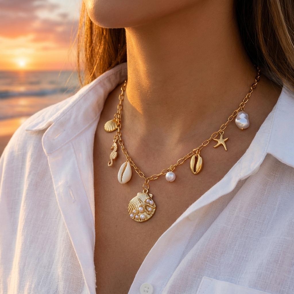 Boho Y2K Mermaidcore Ocean Charm Necklace for Women Girls Summer Beach Starfish Sea Shell Imitation Pearl Jewelry Unique Gift