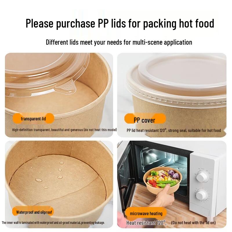 JingJingRS Kraft Paper Disposable Bowls & Lids
