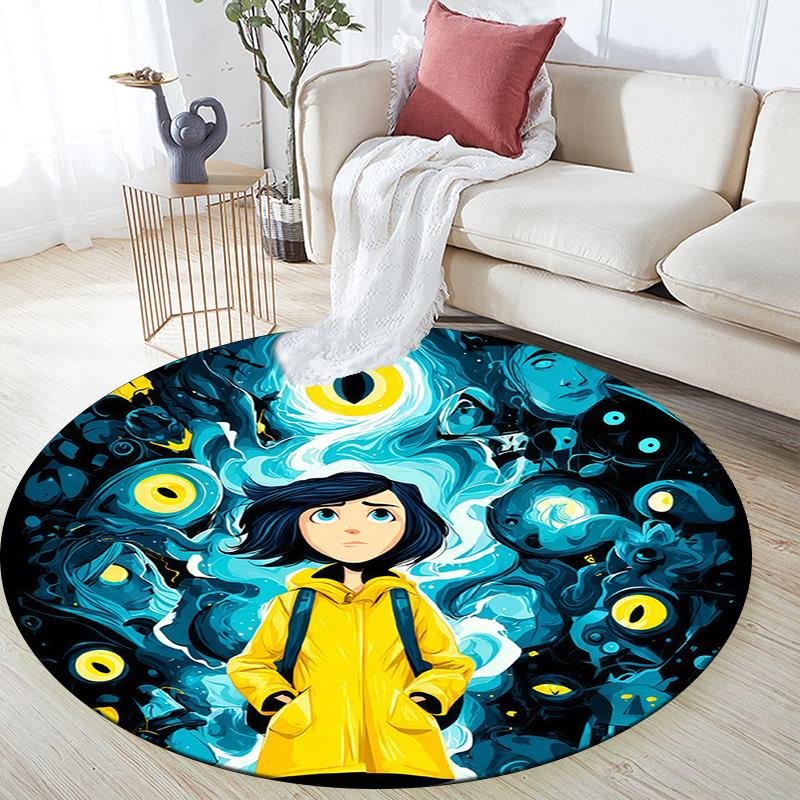 Coraline2 Round Area Rug,Carpet Rug for Living Room Bedroom Sofa Playroom Decor,Non-slip Floor Mat
