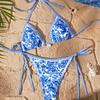 Sexy Blau-Weißes Porzellan Badeanzug Orientalischer Druck Bikini-Set High Waist Strandbekleidung für Frauen