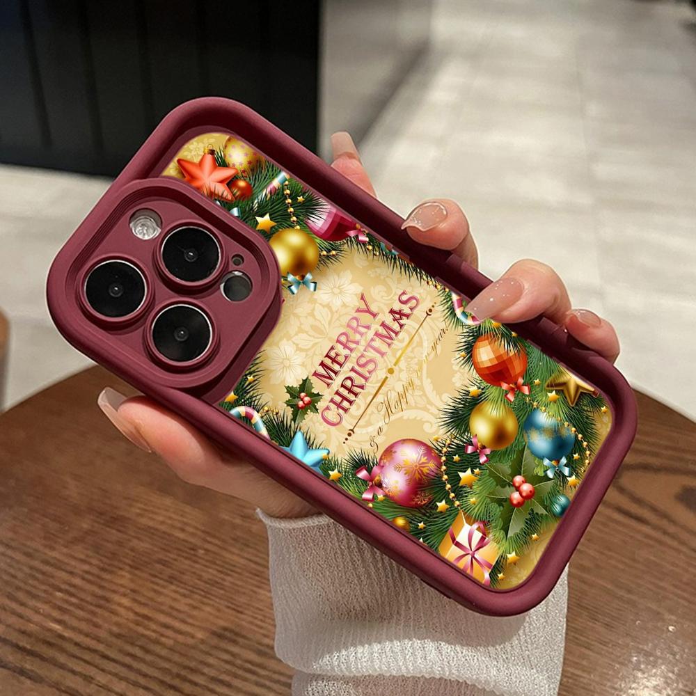 Ae106 Happy New Year Art Merry Christmas Phone Cases for iPhone 16 14 13 11 Pro Max 15 7 8 6s Plus 12 Mini XR XS Max Angel Eye Ladder Protective Cover