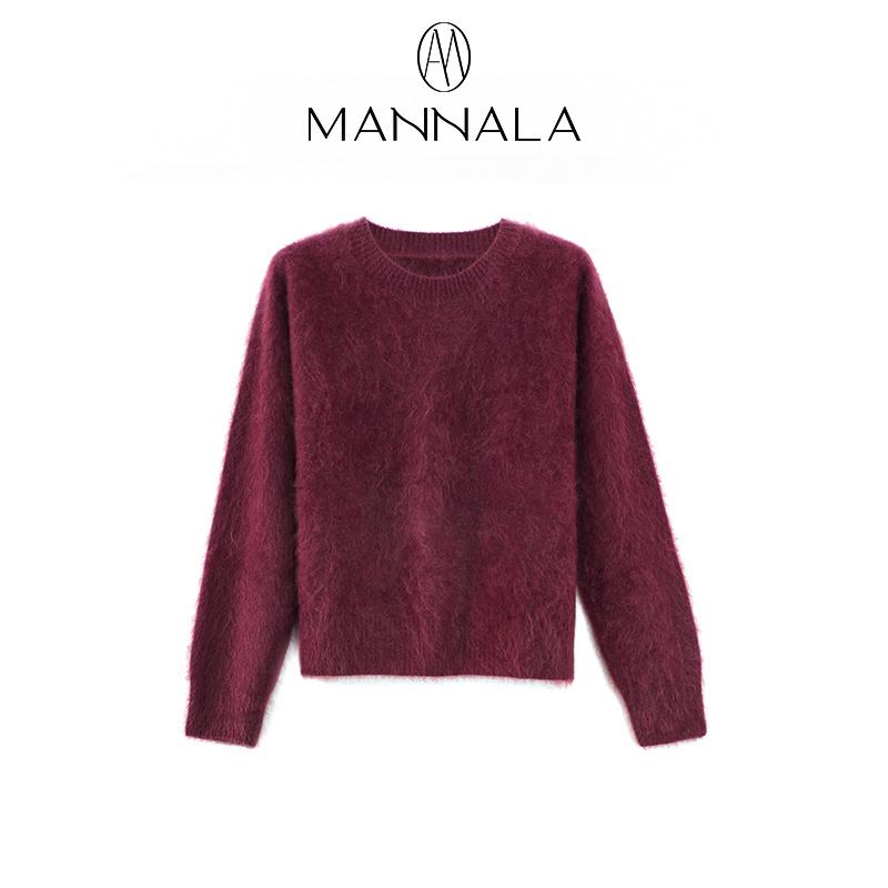 Classic Round Neck Cashmere Sweater - Autumn/Winter, Short, Brushed Wool, Flocked, Simple Design.
