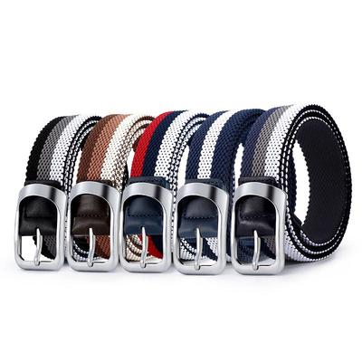 Cintos Masculinos Multicoloridos Respiráveis de Lona Elástica Tecida com Fivela de Pino - Estilo Casual