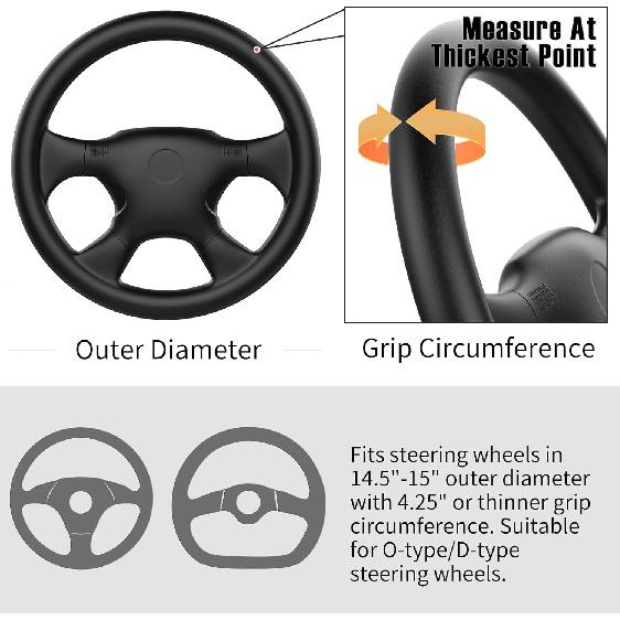 SEG Direct Genuine Leather Steering Wheel Cover, Stitch On Wrap, 15 Inch Steering Wheel Wrap For Car Truck SUV Pickup Boat, DIY Sewing With Needle