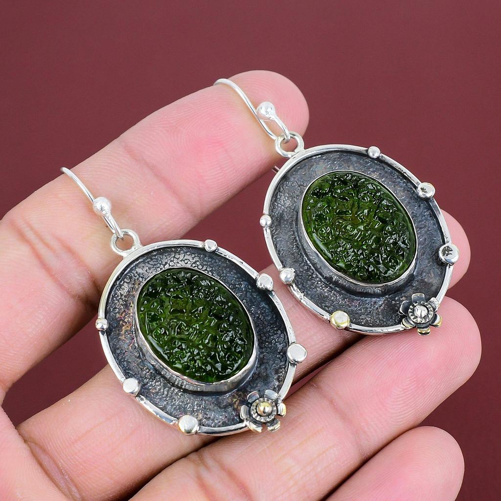 Moldavite Earring Genuine Gemstone Earrings 925 Sterling Silver Earring Amazing Jewelry Handmade Earring Gifts For Her Unique Style Jewelry