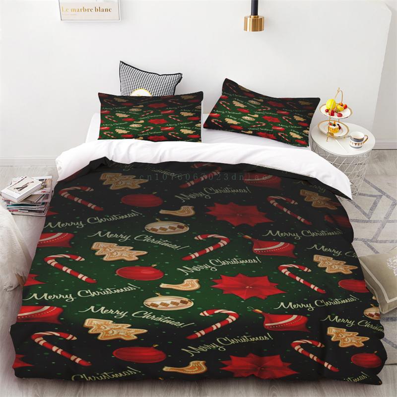 Duvet Cover Christmas Snowflake Red and Black Plaid Three-piece Set Bedroom  Decoration Single Double Bed Queen King Size