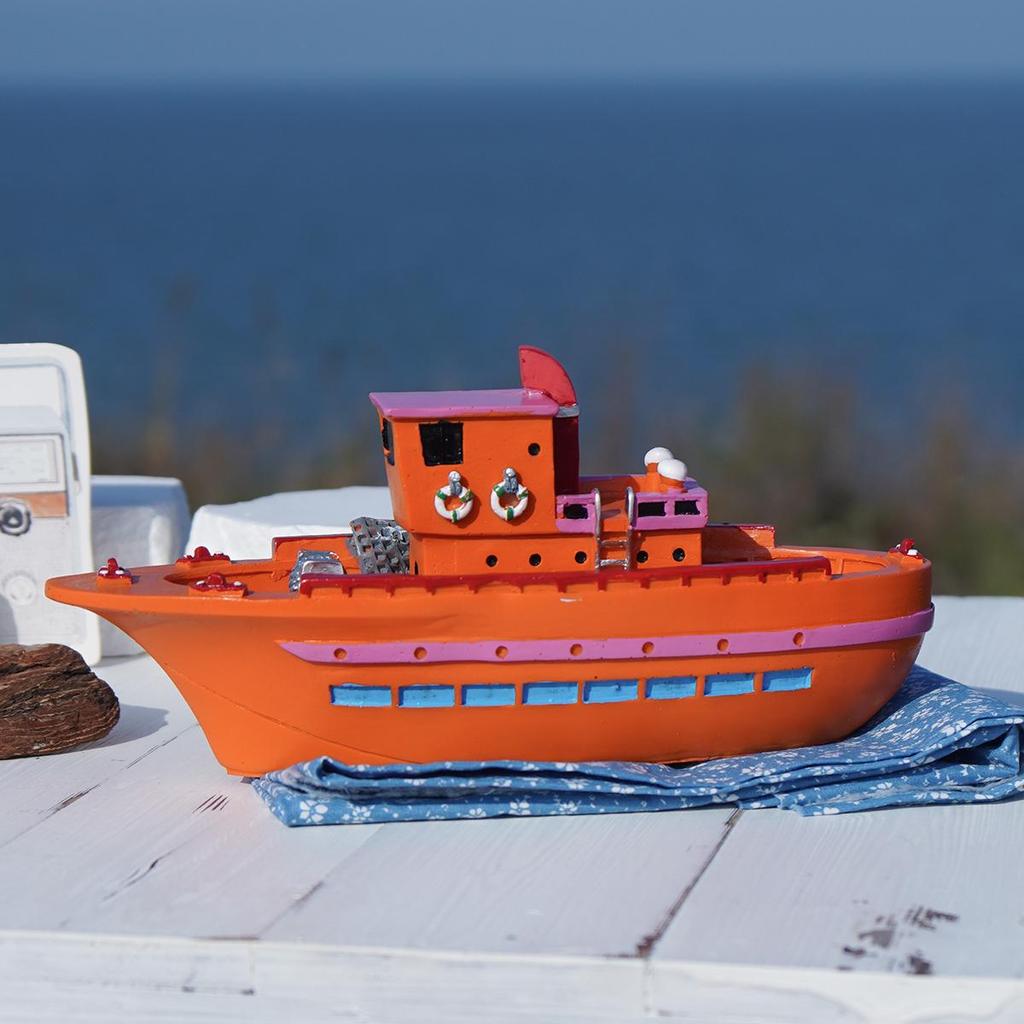 Painted Resin Small Boat Ornament for Home or Children's Room Decor, Seaside Travel Souvenir