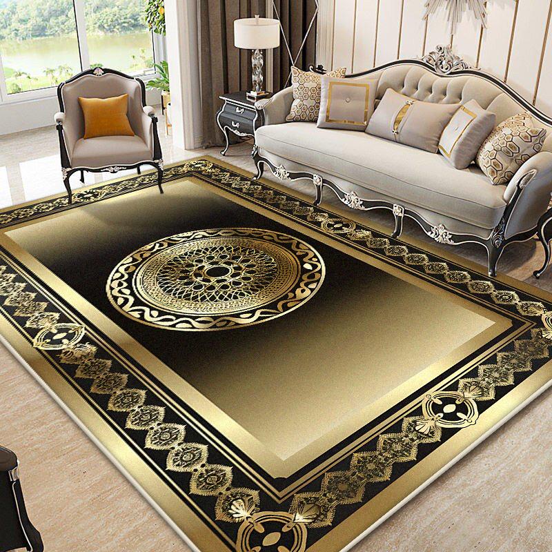 

European Black Golden Carpet Luxury Plush Floor Mat for Living Room Bedroom Sofa Side Antiskid Rug Home Decoration 60*90cm